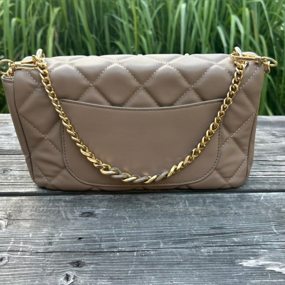 Badgley Mischka Taupe Quilted Shoulder Bag with Gold Chain - Picture 5 of 6